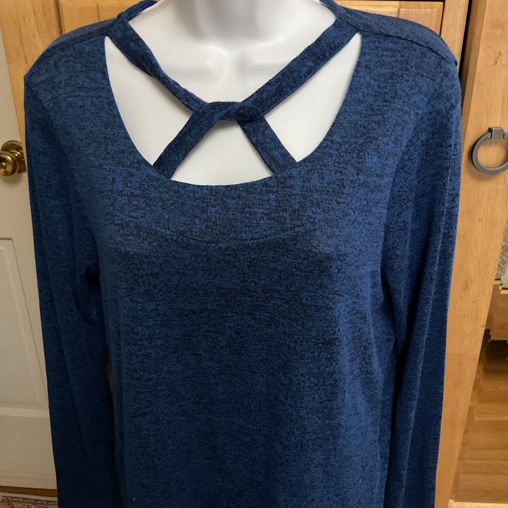 Kathy Ireland Navy Crisscross Blouse